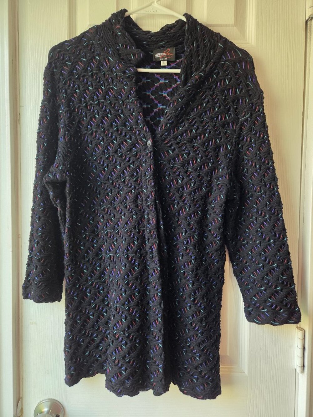 Andria Lieu Black and Purple Button up Top Woman's Size Large